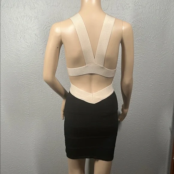 Bebe Elegant Black and Cream Bandage Bodycon Dress Women's Size XS - Picture 6 of 10